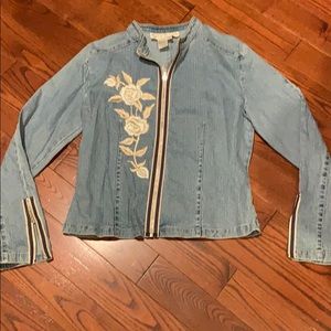 Cute zip retro denim embroidered jacket